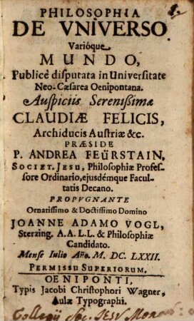Philosophia de universo varioque mundo