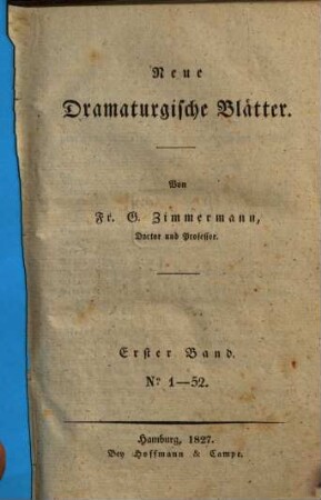 Neue dramaturgische Blätter. 1. 1827