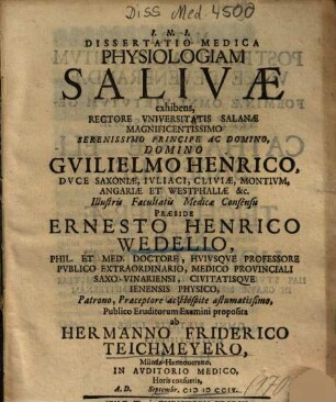 Dissertatio Medica Physiologiam Salivae exhibens