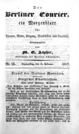 Nr. 14, Den 15ten Februar 1827
