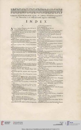 Index: Rerum memorabilium quae in libris porphyrogeniti de thematibus ac administrando imperio contientur