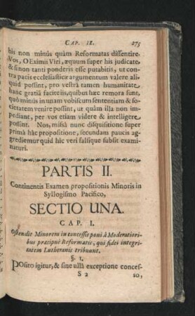 Partis II. Continentis Examen propositionis Minoris in Syllogismo Pacifico.
