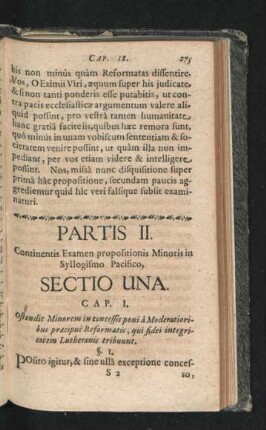 Partis II. Continentis Examen propositionis Minoris in Syllogismo Pacifico.