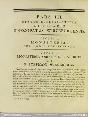 Pars III. Status Ecclesiasticus Regularis Episcopatus Wirceburgensis