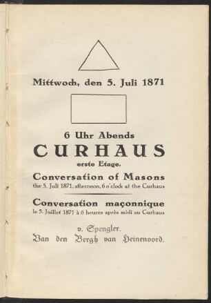 [Ankündigung einer Veranstaltung] Mittwoch, den 5. Juli 1871 ...