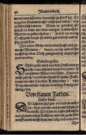 Blau (Von blauen Farben. Lasur blau - Lagmos/ oder Turniß)