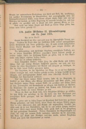 139. Kaiser Wilhelms II. Thronbesteigung am 15. Juni 1888.