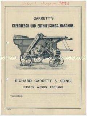 Kleedresch- und Enthülsungsmaschinen von der Firma R. Garrett und Sons in England