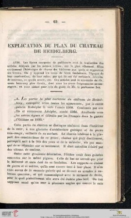 Explication du plan du Château de Heidelberg