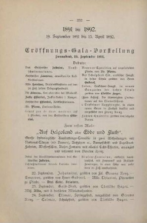1891 bis 1892, 19. September 1891 bis 13. April 1892