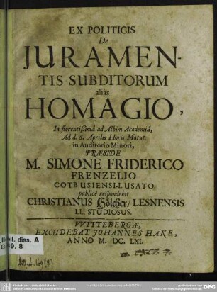 Ex politicis de juramentis subditorum alias homagio