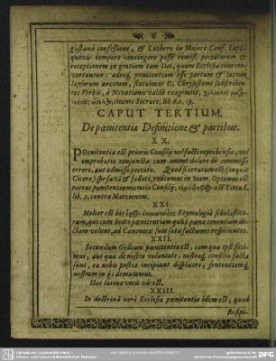 Caput Tertium. De poenitentiae Definitione & partibus