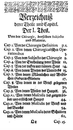 Verzeichniß derer Theile und Capitel.
