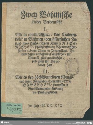 Zwey Böhmische Lieder Verdeutscht