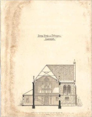 Dolmetsch, Heinrich; Ulm - Söflingen; Christuskirche mit Pfarrhaus - Querschnitt