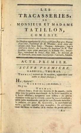 Les tracasseries ou Monsieur ed Madame Tatillon : comédie en quatre actes et en prose