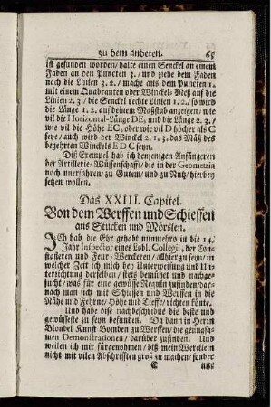 Das XXIII. Capitel. Von dem Werffen und Schiessen aus Stucken und und Mörslen.