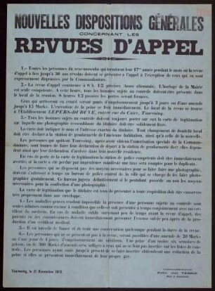 "Nouvelles dispositions générales concernant les revues d'Appel" mit Maßregeln zur Durchführung der Kontrollpflicht