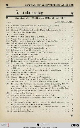5. Auktionstag Samstag, den 26. Oktober 1935, ½ 3 Uhr (Nr. 1501-1875)