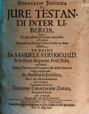 Disputatio Iuridica De Iure Testandi Inter Liberos