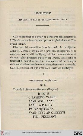 Inscriptions recueillies par M. le commandant Payen