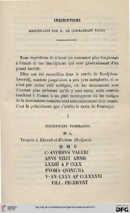 Inscriptions recueillies par M. le commandant Payen