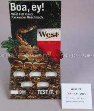 Werbeaufsteller für "West"-Zigaretten, "Boa, ey!"