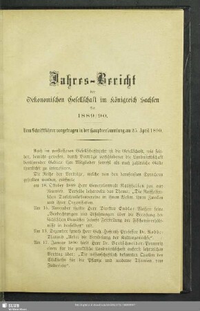 Jahres-Bericht der Oekonomischen Gesellschaft im Königreich Sachsen für 1889/90