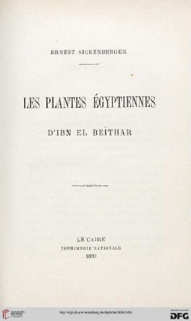 2.Ser. 10.1889: Les plantes égyptiennes d'Ibn el Beïthar