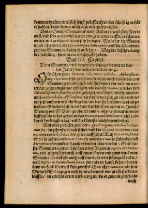 Das III. Capitel. Vom Sommer/ und warzu derselbige hewer in diesen Jahr/ die meheste bedeutung.