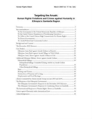 Targeting the Anuak : human rights violations and crimes against humanity in Ethiopia's Gambella region