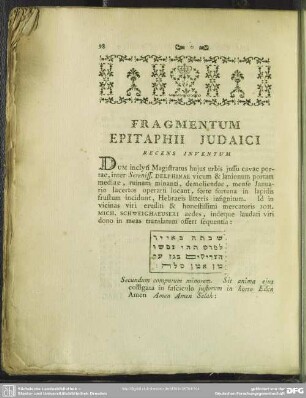 Fragmentum Epitaphii Judaici Recens Inventum
