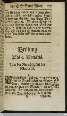 Prüfung Des 5. Artickels. Von der Gerechtigkeit des Glaubens