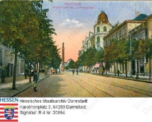 Darmstadt, Rheinstraße mit Blick auf Ludewigsäule