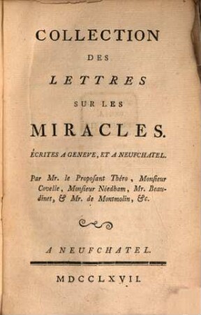 Collection des lettres sur les miracles