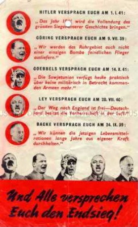 Abwurf-Flugblatt der Alliierten mit Aussprüchen von Nazi-Führern zum Kriegsverlauf