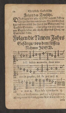 Folgen die Newen Jahrs Gesänge/ von dem süssen Nahmen Jesu.