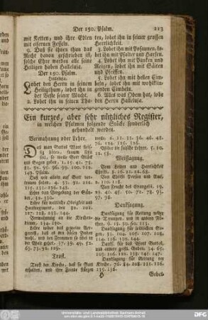 Ein kurzes, aber sehr nützliches Register, in welchen Psalmen folgende Stücke sonderlich gehandelt werden.