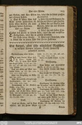 Ein kurzes, aber sehr nützliches Register, in welchen Psalmen folgende Stücke sonderlich gehandelt werden.