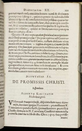 Disputatio XX. De Promissis Christi