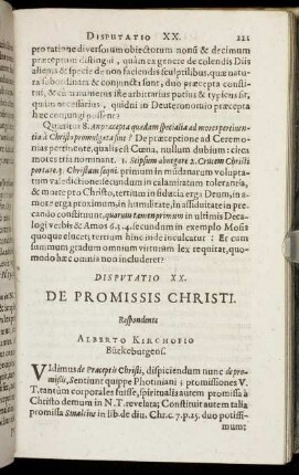 Disputatio XX. De Promissis Christi