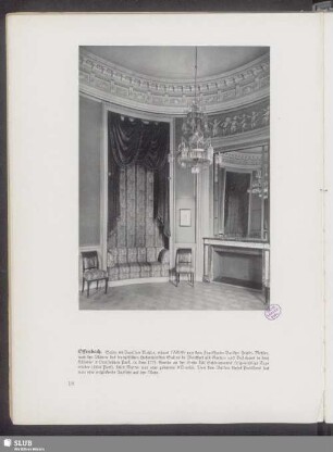Offenbach. Salon im Pavillon Metzler, erbaut 1798/99 von dem Frankfurter Bankier Friedr. Metzler, nach den Plänen des französischen Hofarchitekten Salins de Montfort als Garten- und Badehaus in dem früheren d'Orvilleschen Park, in dem 1775 Goethe an der Seite Lili Schönemanns selig-unselige Tage erlebte (Lilis Park)