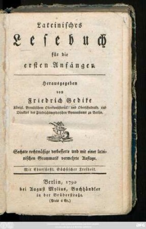 Lateinisches Lesebuch für die ersten Anfänger