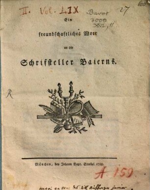 Ein freundschaftliches Wort an die Schriftsteller Baierns