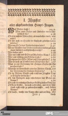 I. Register aller abgehandelten Haupt-Fragen.