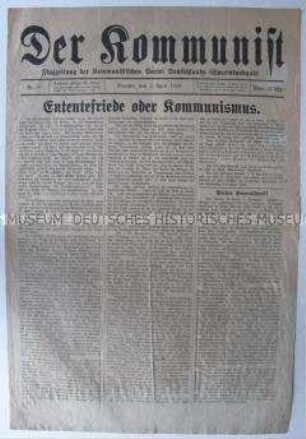 Wochenzeitung des Spartakus-Bundes "Der Kommunist" zu den Friedensverhandlungen von Versailles