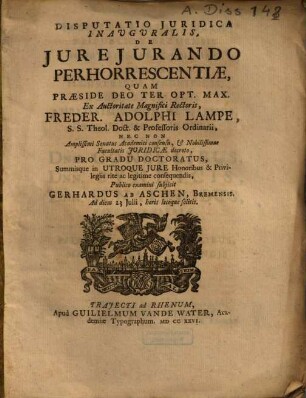 Disputatio Iuridica Inauguralis De Iureiurando Perhorrescentiae