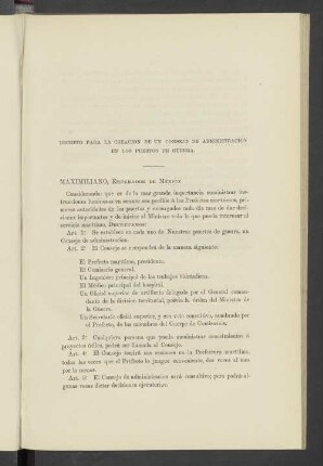 Decreto Para La Creation De Un Consejo De Administracion En Los Puertos De Guerra