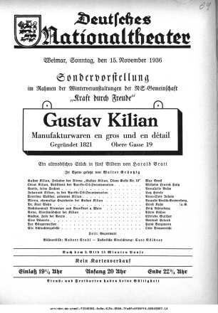 Gustav Kilian Manufakturwaren en gros und en détail Gegründet 1821 Obere Gasse 19