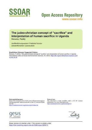 The judeo-christian concept of "sacrifice" and interpretation of human sacrifice in Uganda